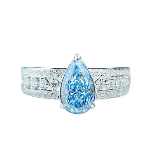 Fancy Blue Diamond Ring with Dual Parallel Shank
