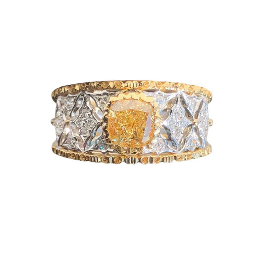Gold Celestial Cushion Fancy Light Yellow Diamond Ring in 18K White Gold