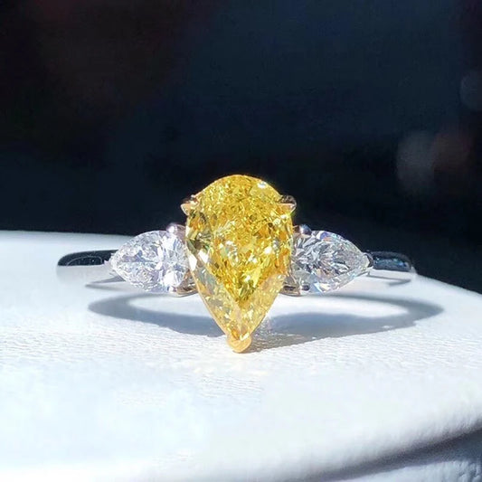 1ct. Pear Yellow VVS Moissanite 18K White Gold Ring