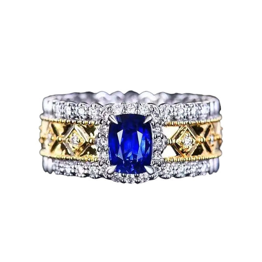 18K Gold  1.2CT Royal Sapphire Ring with Diamonds