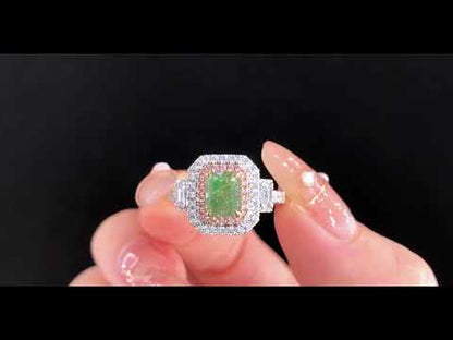 Video of the Brilliant Cushion Green Diamond Ring in 18K White Gold