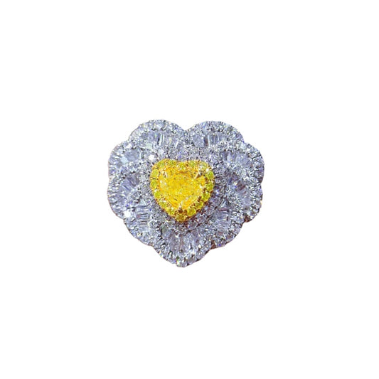 18k Gold Diamond Certificate Ring with Yellow Diamond Heart