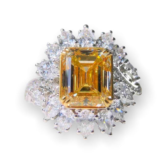ZUPSTYLE Emerald Cut Fancy Brown Yellow Diamond Halo Diamond Ring in 18K White Gold GIA Certified