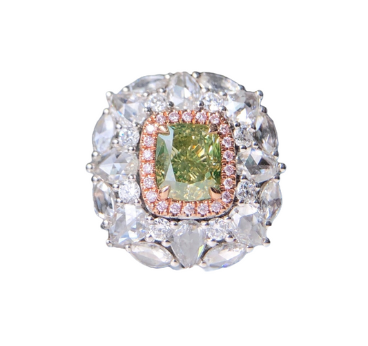ZUPSTYLE Fancy Brownish Greenish Yellow Diamond Halo White Diamonds in 18K White Gold GIA Certified
