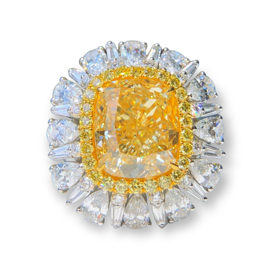 ZUPSTYLE Brilliant Cushion Yellow Diamond Ring in 18K White Gold GIA Certified