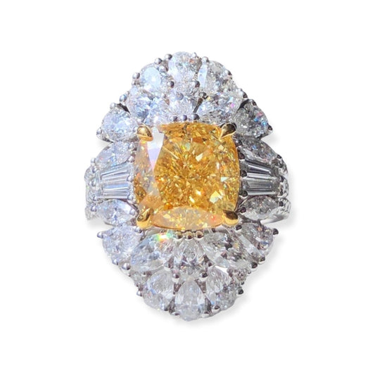 ZUPSTYLE Cushion Cut Fancy Brownish Yellow Diamond Halo Diamond in 18K White Gold GIA Certified