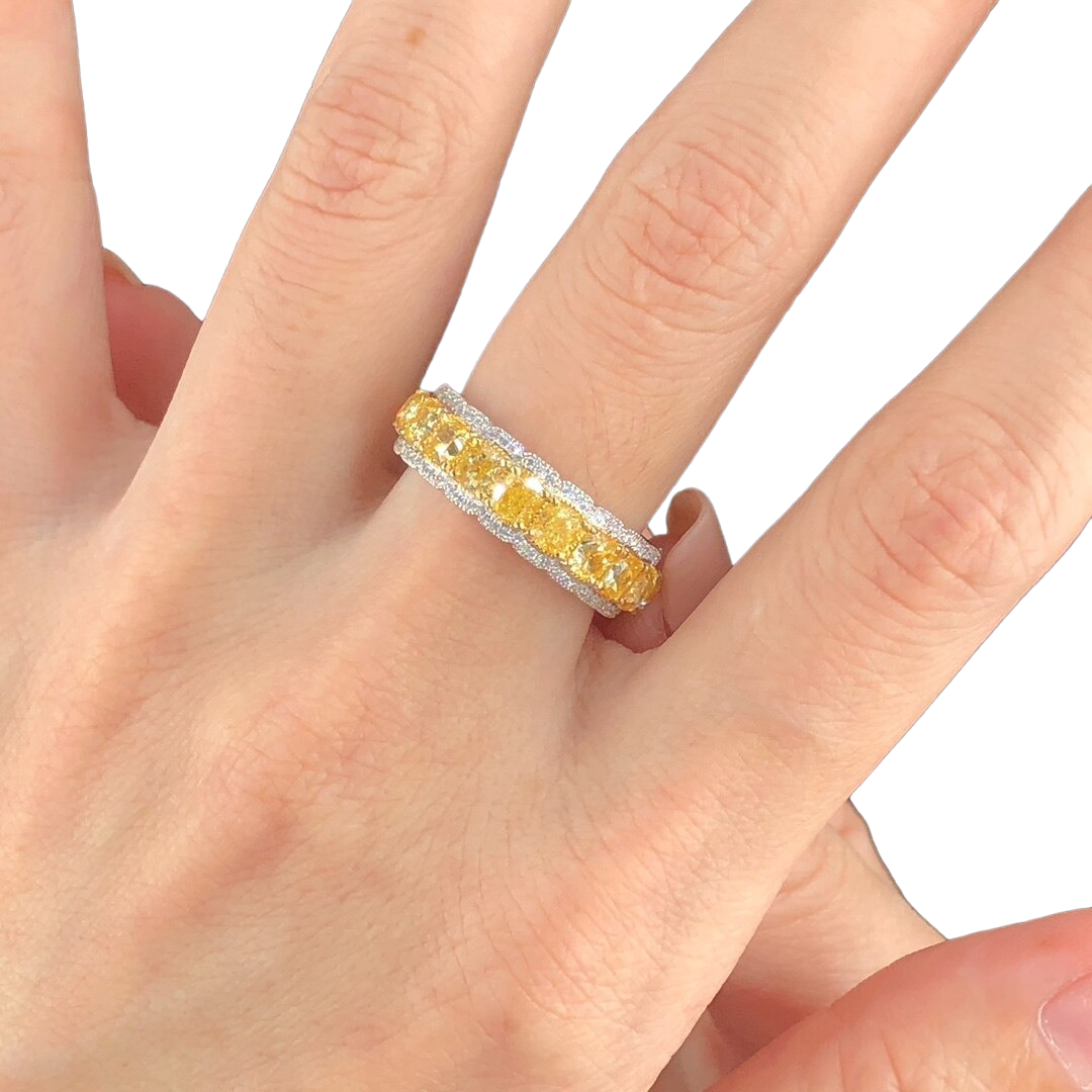 ZUPSTYLE 4.67 Ct. Yellow Diamond Band Ring In 18K White Gold