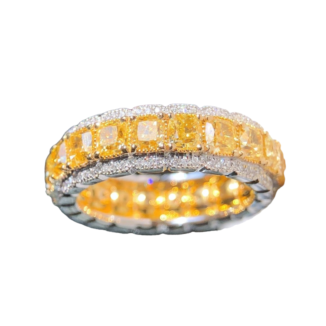 ZUPSTYLE 4.67 Ct. Yellow Diamond Band Ring In 18K White Gold