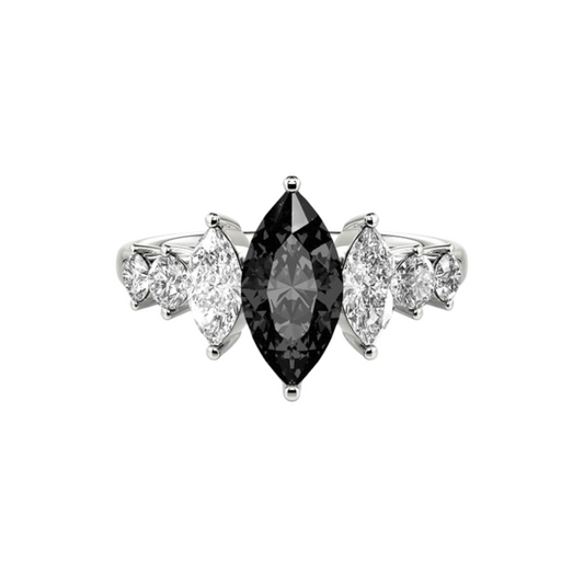 ZUPSTYLE Marquise Cut 1 CT. Black Moissanite Ring in 14K White Gold