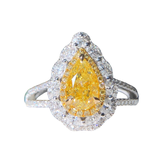 ZUPSTYLE 1.02 CT. Pear Yellow Diamond Ring in 18K White Gold Certified