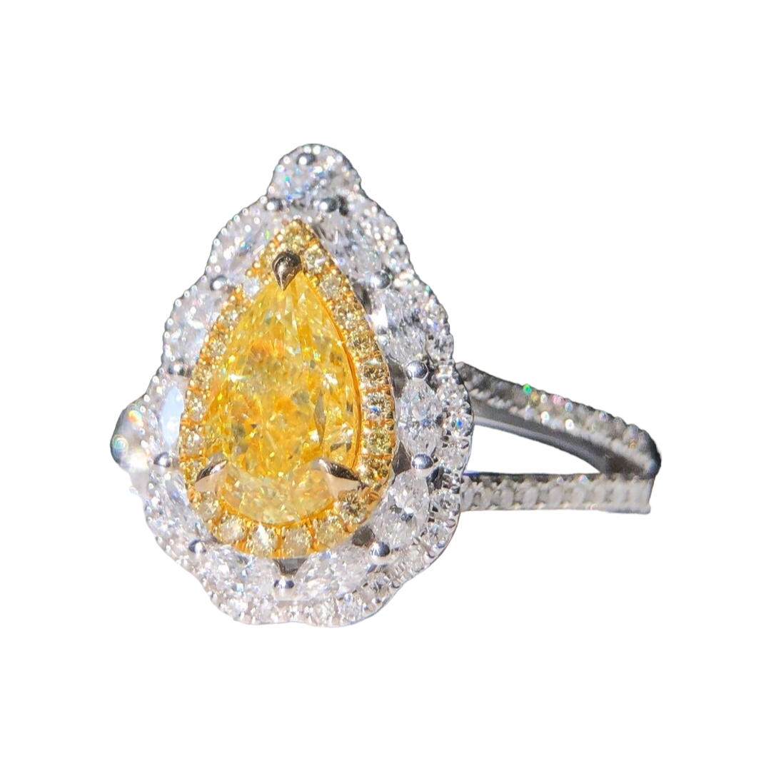 ZUPSTYLE 1.02 CT. Pear Yellow Diamond Ring in 18K White Gold Certified