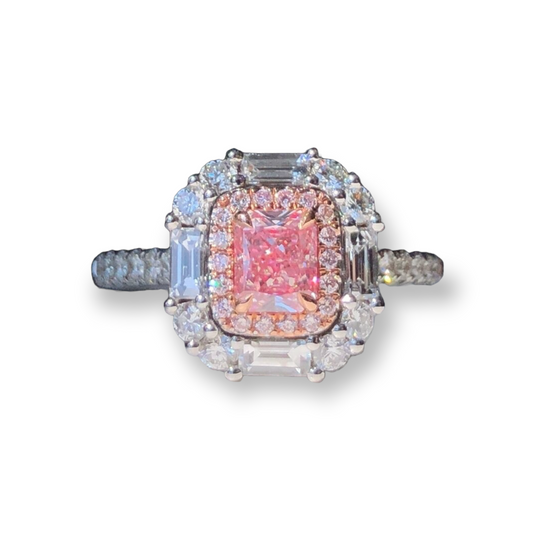 ZUPSTYLE Brilliant Rectangular Faint Pinkish Brown Diamond Ring In 18K White Gold GIA Certified