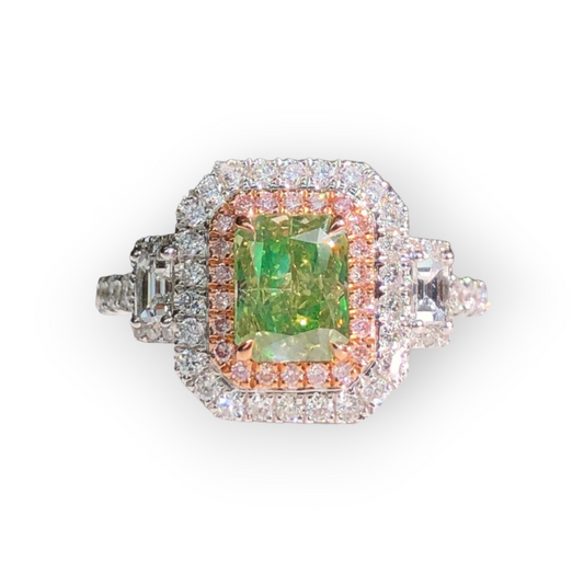 Brilliant Cushion Green Diamond Ring