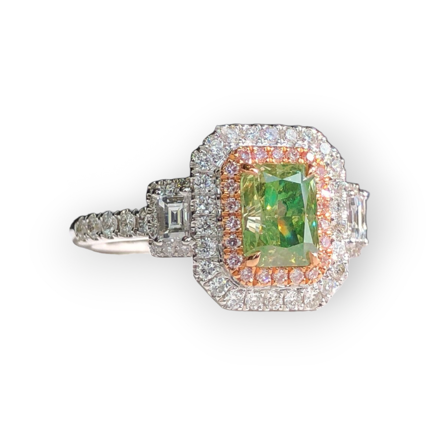Brilliant Cushion Green Diamond Ring 