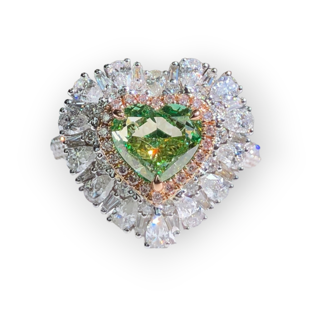 Heart Shaped Green diamond ring - Zupstyle