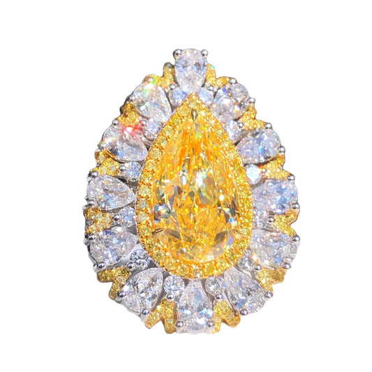 ZUPSTYLE Fancy Light Yellow Diamond Halo White diamond Ring In 18K White Gold GIA Certified