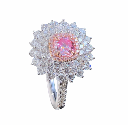 ZUPSTYLE Pink Diamond spiked quadruple halo White Diamonds in 18K White Gold Certified