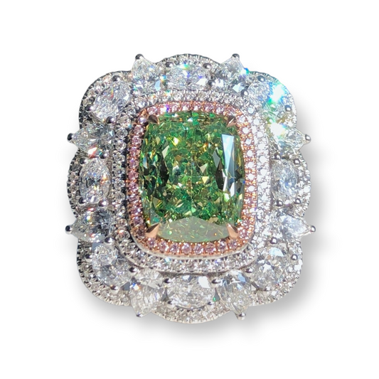 ZUPSTYLE Fancy Brownish Greenish Yellow Diamond Cushion Ring in 18K White Gold GIA Certified