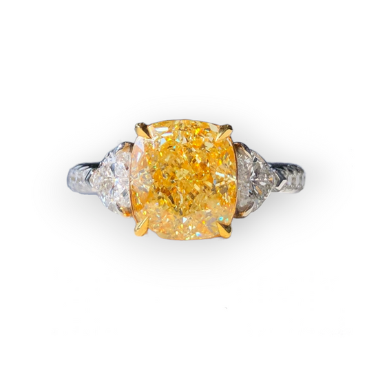 a picture of 4.02 CT. Cushion Fancy Light Yellow Diamond Ring in 18K White Gold