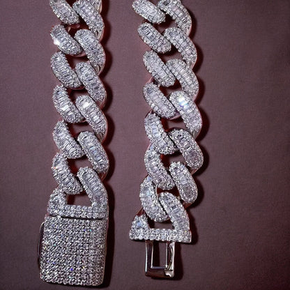 15 mm Baguette Style Chain Link With Simulated Diamond Bracelet