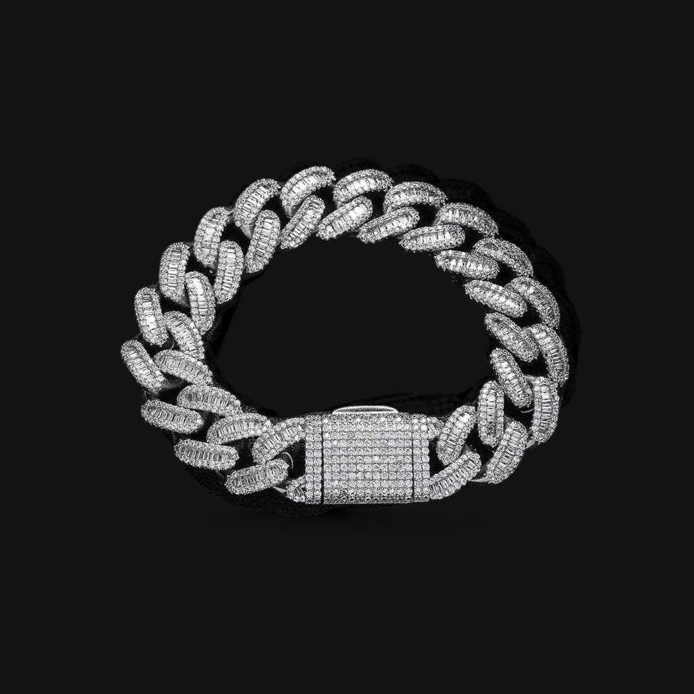 15 mm Baguette Style Chain Link With Simulated Diamond Bracelet