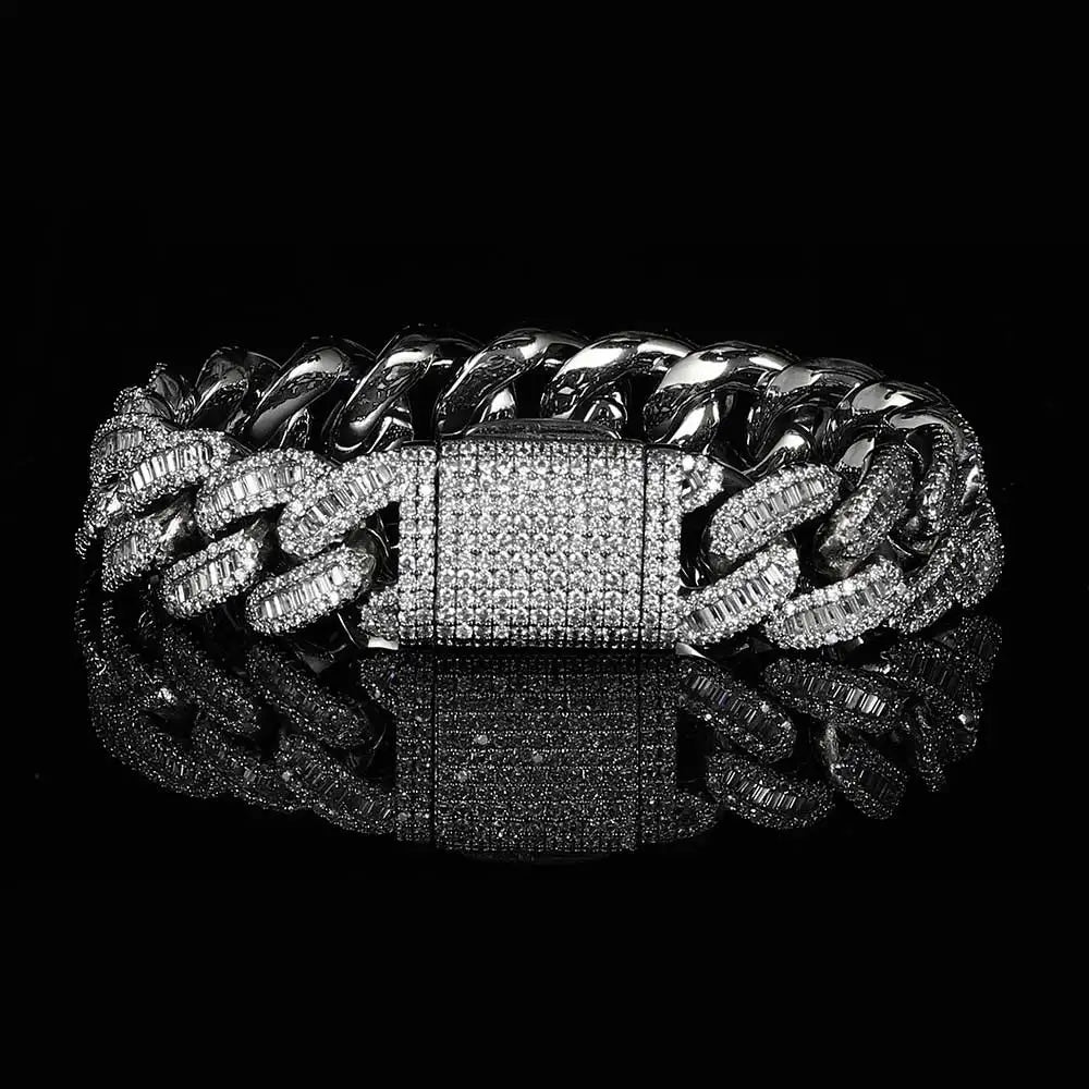 15 mm Baguette Style Chain Link With Simulated Diamond Bracelet