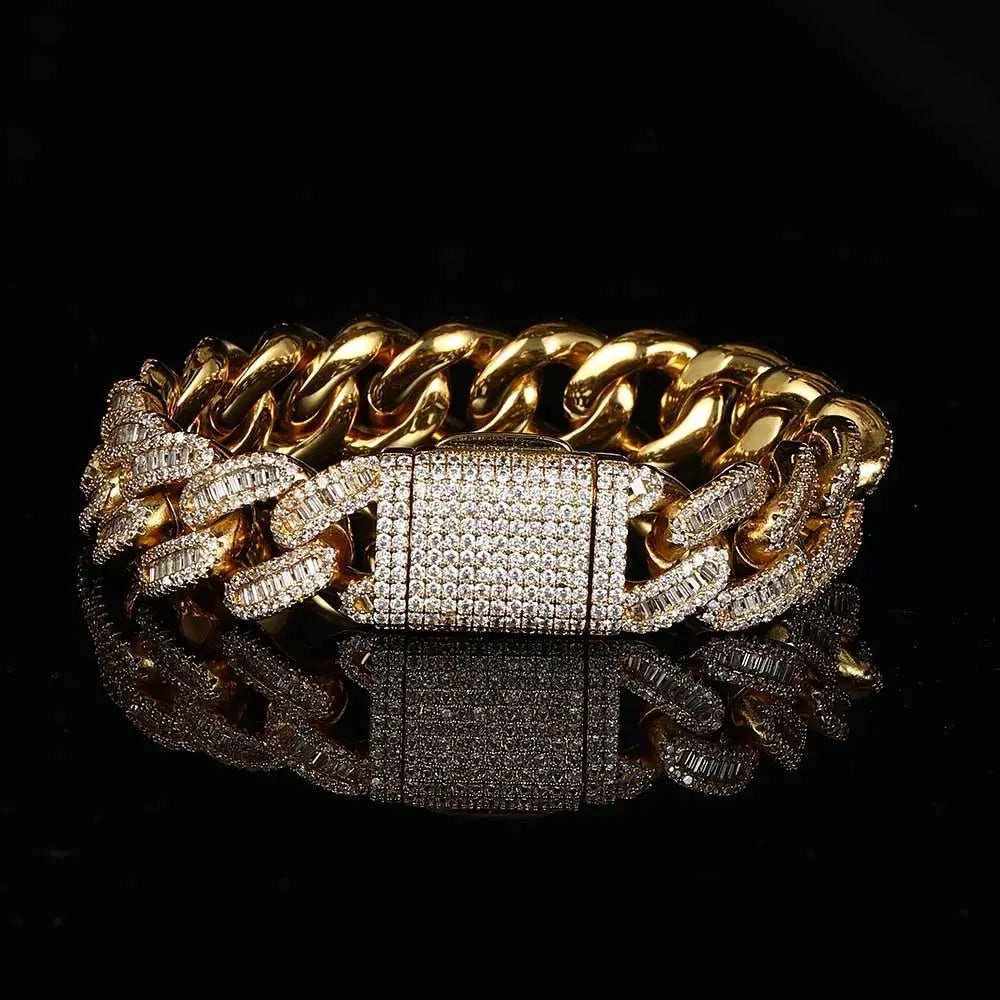 15 mm Baguette Style Chain Link With Simulated Diamond Bracelet