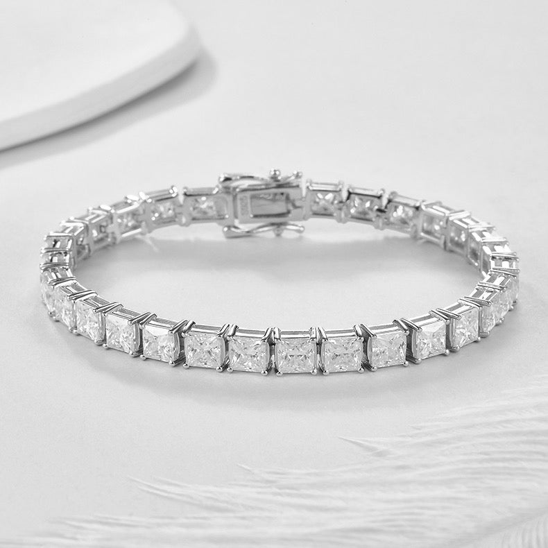 5mm Princess Moissanite Tennis Bracelet in Fine Sterling Silver