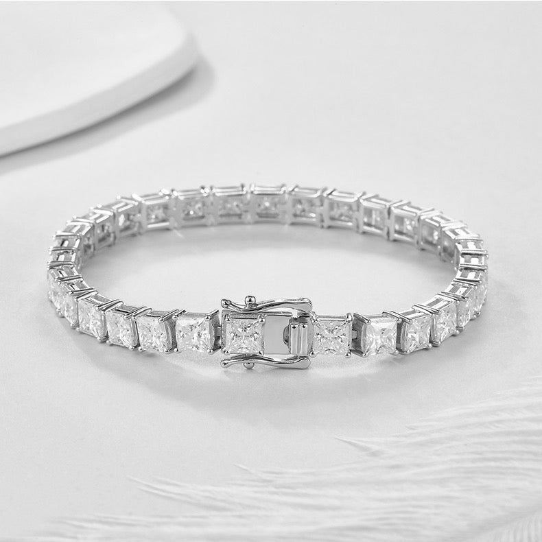 5mm Princess Moissanite Tennis Bracelet in Fine Sterling Silver