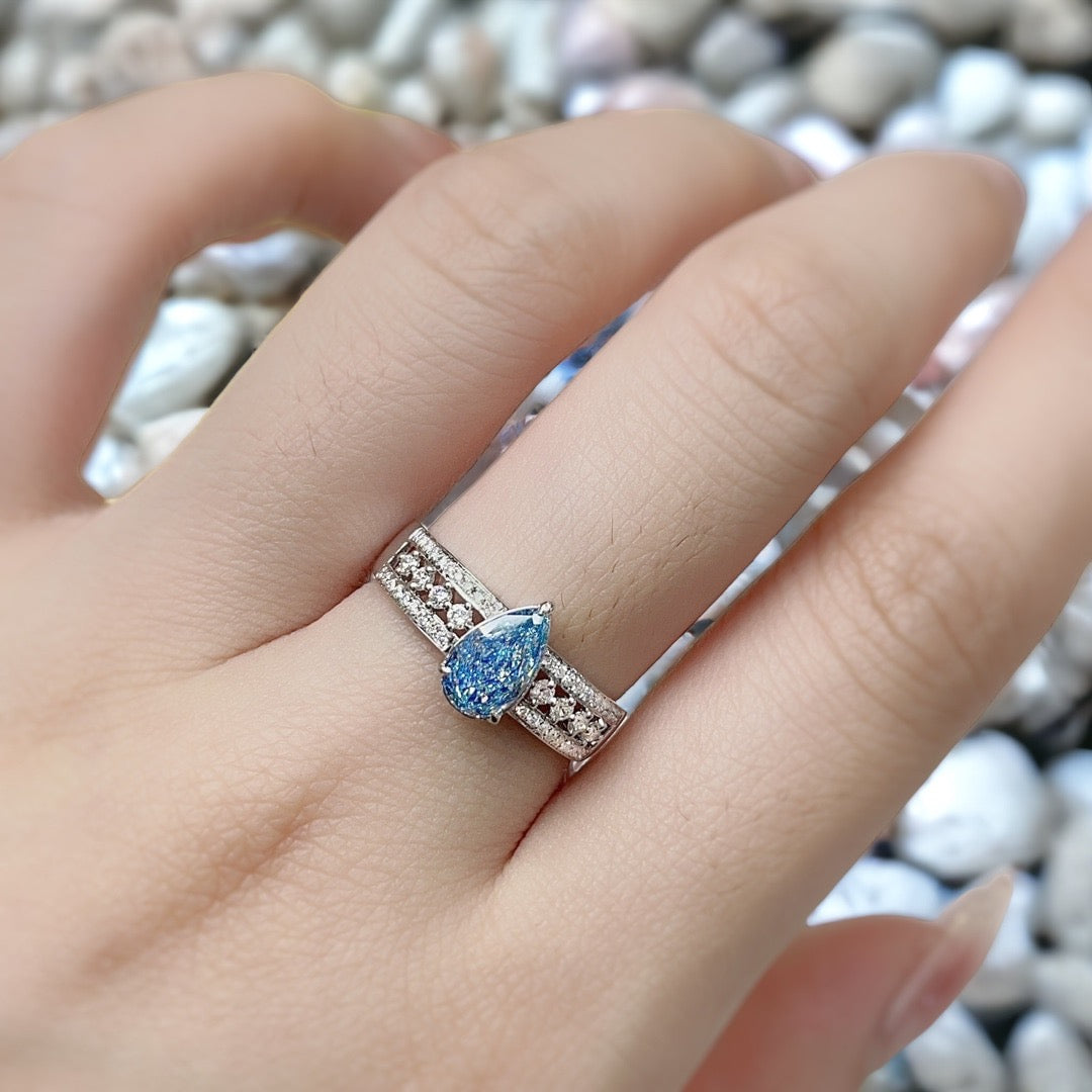 Fancy Blue Diamond Ring with Dual Parallel Shank