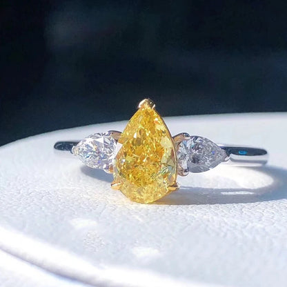 1ct. Pear Yellow VVS Moissanite 18K White Gold Ring