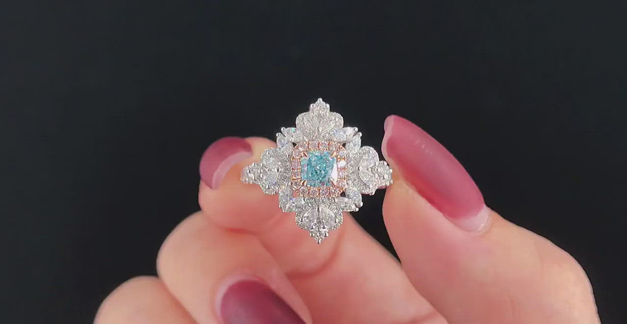 Load video: Cushion Blue Diamond Ring | Zupstyle