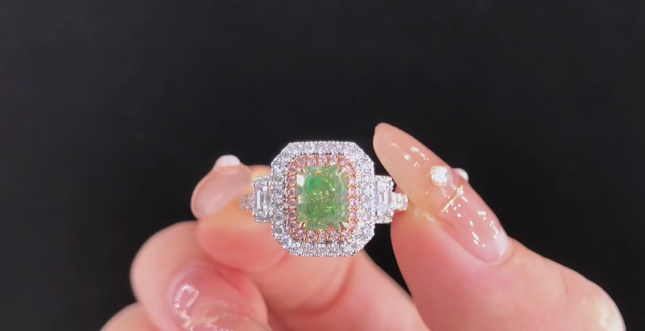 Load video: Cushion Green Diamond Ring | Zupstyle