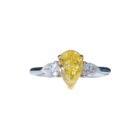 1ct. Pear Yellow VVS Moissanite 18K White Gold Ring