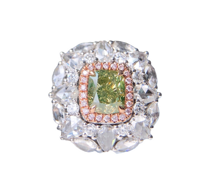 ZUPSTYLE Fancy Brownish Greenish Yellow Diamond Halo White Diamonds in 18K White Gold GIA Certified