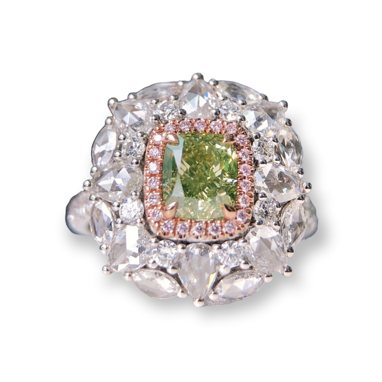 ZUPSTYLE Cushion Brownish Greenish Yellow Diamond Ring in 18K White Gold