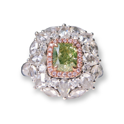 ZUPSTYLE Cushion Brownish Greenish Yellow Diamond Ring in 18K White Gold