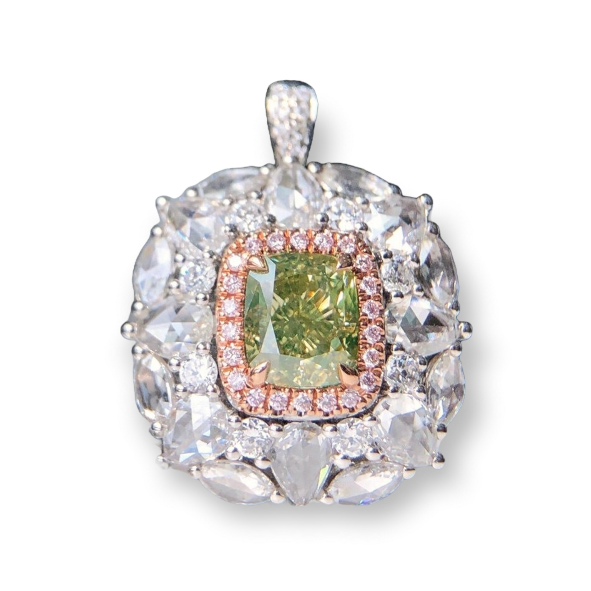 ZUPSTYLE Cushion Brownish Greenish Yellow Diamond Ring in 18K White Gold