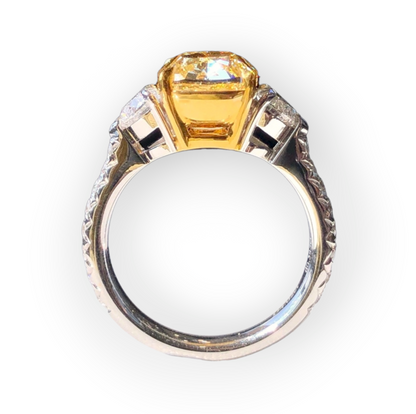 a ttop view picture of 4.02 CT. Cushion Fancy Light Yellow Diamond Ring in 18K White Gold